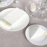 Gold Foil White Airlaid Soft Linen-Feel Paper Dinner Napkins, Disposable Hand Towels - Scroll