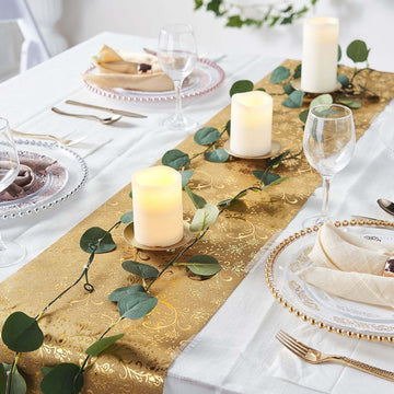 9ft Gold Glamorous Vintage Floral Table Runner, Disposable Paper Table Runner