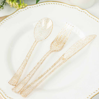 Add Elegance to Your Table with Gold Glitter Heavy Duty Plastic Silverware Set