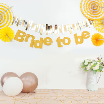 3.5ft Gold Glittered Bride To Be Paper Hanging Bridal Shower Garland Banner, Bachelorette Party Banner