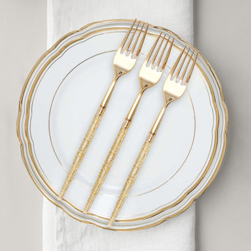 24 Pack Gold Glittered Disposable Forks, Plastic Silverware Cutlery