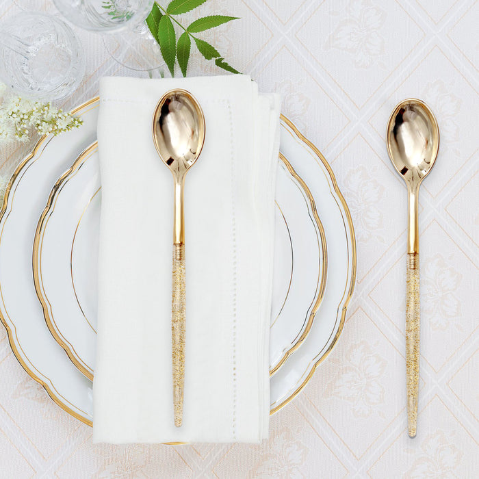 24 Pack | Gold Glittered Disposable Spoons, Plastic Silverware Cutlery
