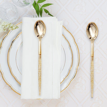 24 Pack Gold Glittered Disposable Spoons, Plastic Silverware Cutlery
