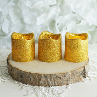 Add a Touch of Glamour with Gold Glittered Flameless LED Votive Candles