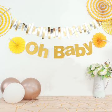 3ft Gold Glittered Oh Baby Paper Hanging Baby Shower Garland Banner