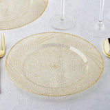 12 Pack | 9inch Gold Glittered Plastic Disposable Dinner Plates With Shiny Swirl Rim
