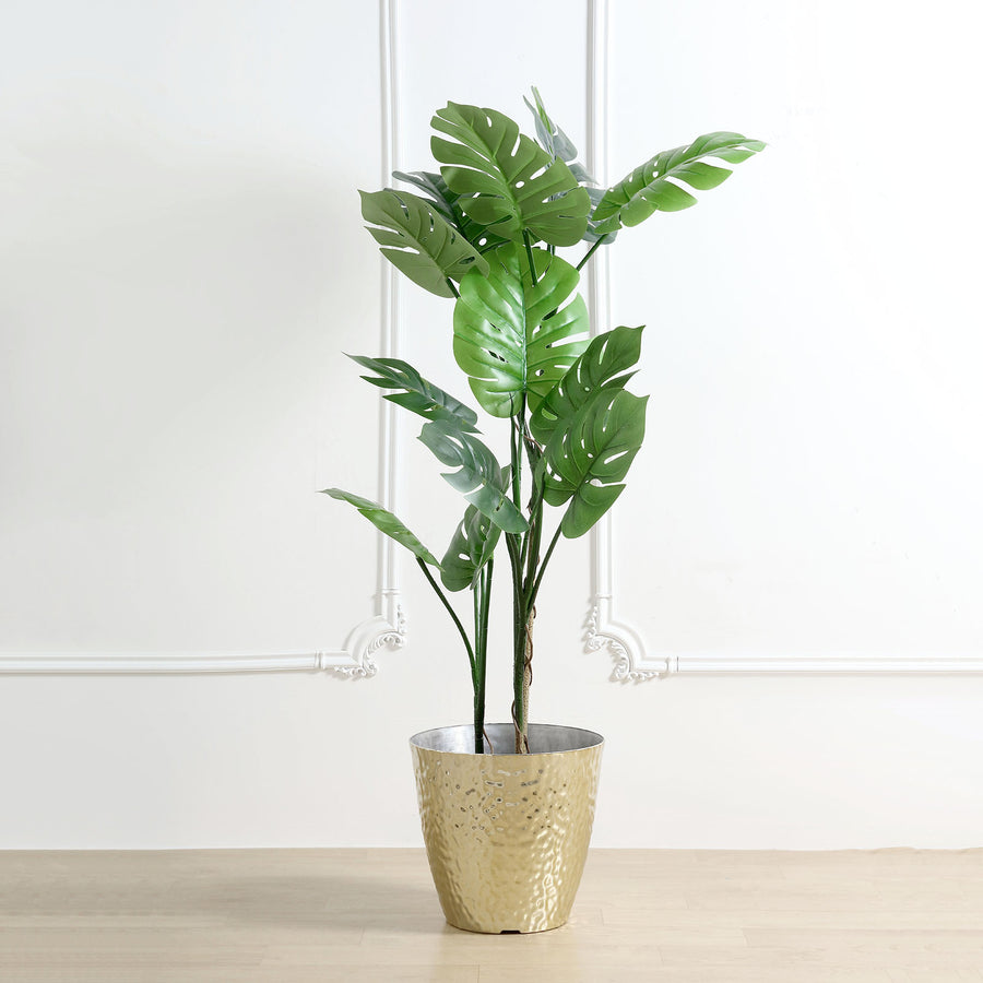 11inch Gold Hammered Design Large Indoor Flower Plant Pot, Decorative Greenery Planter