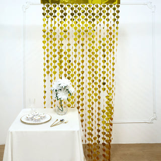 Add a Touch of Elegance with the Gold Heart Chain Foil Fringe Curtain