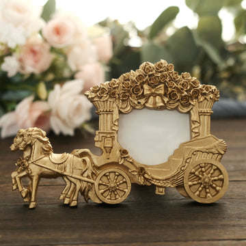 7" Gold Horse Carriage Resin Picture Frame Wedding Party Favor, European Style Place Card Holder