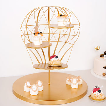 19" Gold 4-Tier Hot Air Balloon Metal Cupcake Dessert Display Stand