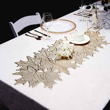 14"x3ft | Gold Maple Leaf Vinyl Table Runner, Non Slip Dining Table Placemats