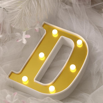 6" Gold 3D Marquee Letters - Warm White 6 LED Light Up Letters - D
