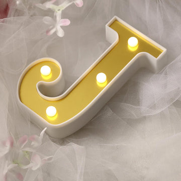 6" Gold 3D Marquee Letters - Warm White 4 LED Light Up Letters - J