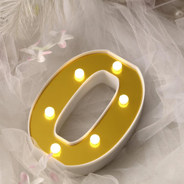 6" Gold 3D Marquee Letters - Warm White 6 LED Light Up Letters - O
