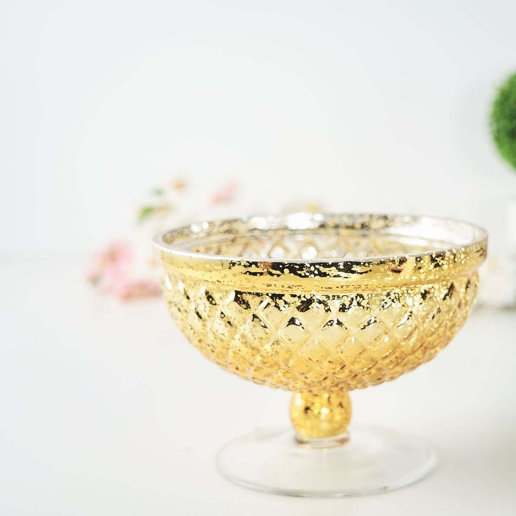 8" Gold Mercury Glass Compote Vase, Pedestal Bowl Centerpiece