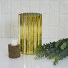 9inch Gold Mercury Glass Hurricane Candle Holder, Cylinder Pillar Vase - Wavy Column Design