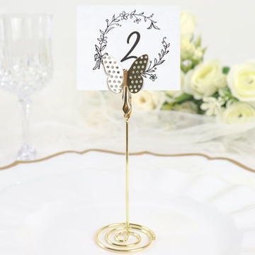 5 Pack Gold Metal 5" Butterfly Card Holder Stands, Table Number Stands, Wedding Table Menu Clips