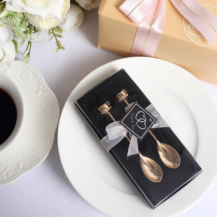 2 Pack | 4inch Gold Metal Couple Coffee Spoon Set Party Favors, Pre-Packed Wedding Souvenir Gift