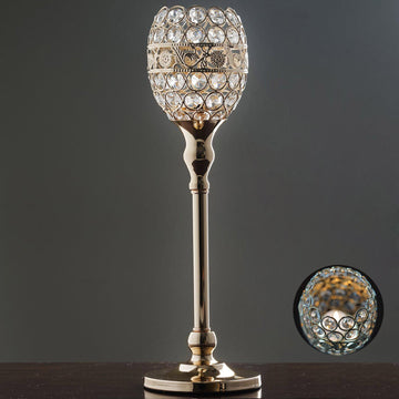 2 Pack | 16" Gold Metal Goblet Acrylic Crystal Votive Candle Holder Set