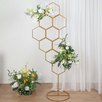 6ft Gold Metal Honeycomb Wedding Flower Frame Backdrop Stand, Floor Standing Balloon Display Arch