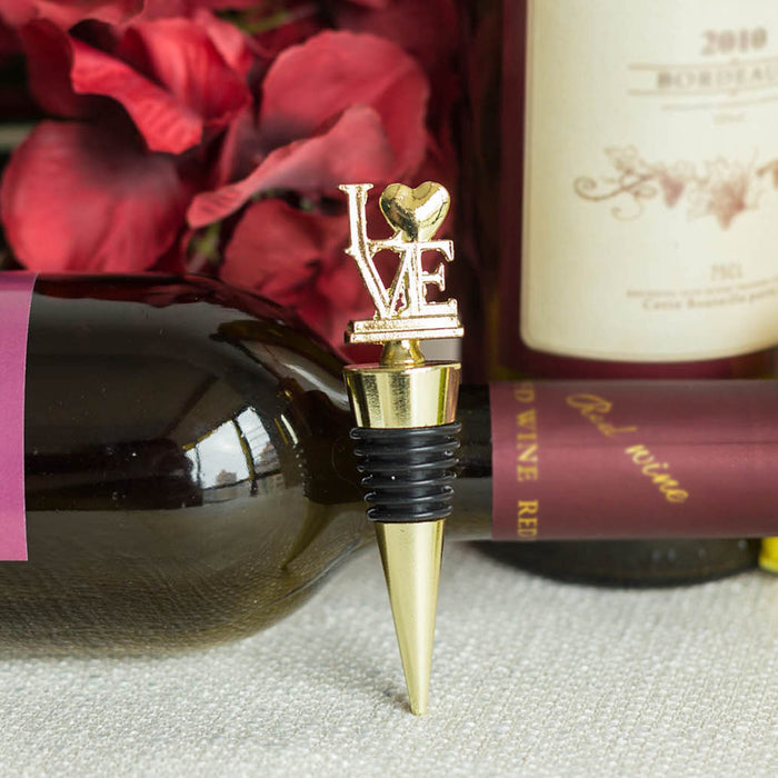 Gold Metal Love Wine Bottle Stopper Wedding Party Favors With Velvet Gift Box