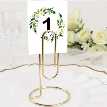 5 Pack Gold Metal 5" Paperclip Card Holder Stands, Table Number Stands, Wedding Table Menu Clips