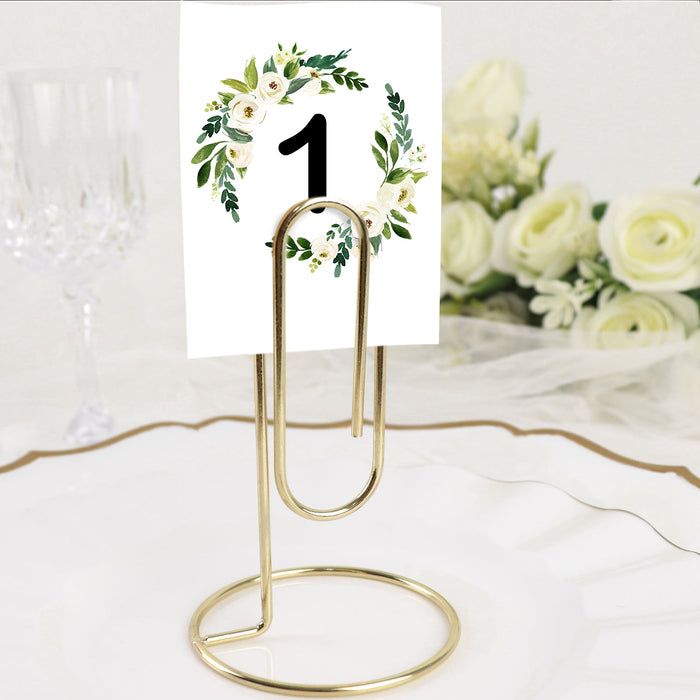 5 Pack | Gold Metal 5 Paperclip Card Holder Stands, Table Number Stands, Wedding Table Menu Clips