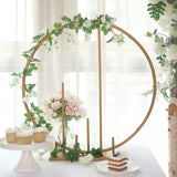 24inch Gold Metal Round Floral Table Wedding Arch Hoop Stand With Pillars