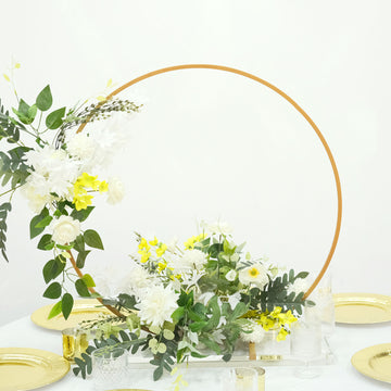 28" Gold Metal Round Hoop Wedding Centerpiece, Self Standing Table Floral Wreath Frame