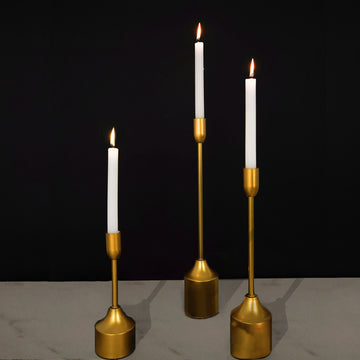 Set of 3 | Gold Metal Taper Candle Holder Set With Weighted Base - 9"/13"/16"