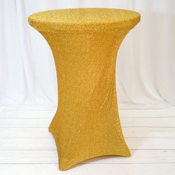 Gold Metallic Shiny Glittered Spandex Cocktail Table Cover