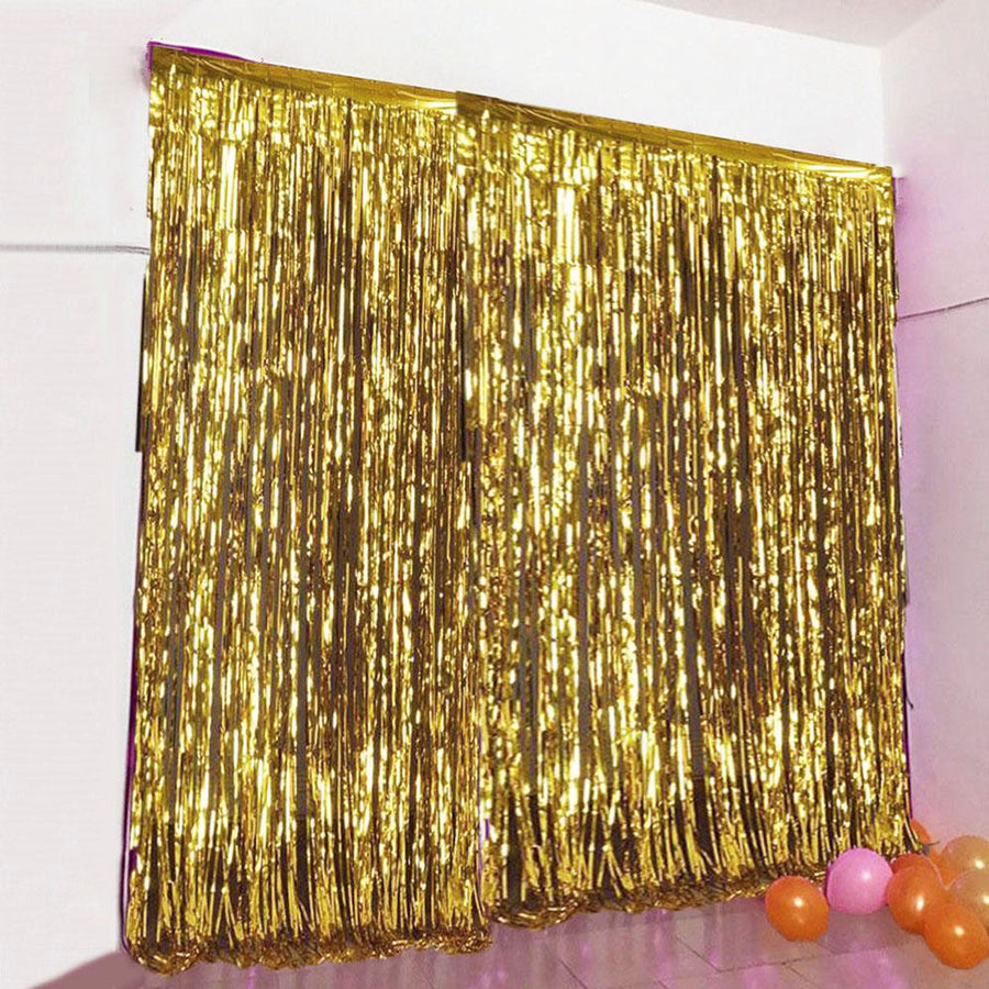 8ft Gold Metallic Tinsel Foil Fringe Doorway Curtain Party Backdrop