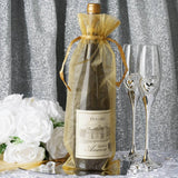 10 Pack | 6x15inches Gold Organza Drawstring Party Favor Wine Gift Bags