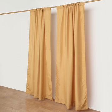 2 Pack | 10ftx8ft Gold Polyester Drapery Panels With Rod Pockets, Photography Backdrop Curtains - 130 GSM