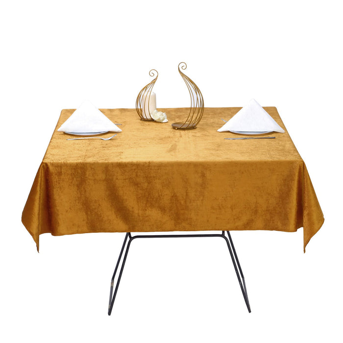 54inch x 54inch Gold Premium Seamless Premium Velvet Square Tablecloth, Reusable Linen