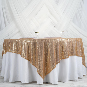 90"x90" Gold Premium Sequin Square Table Overlay, Sparkly Table Overlay