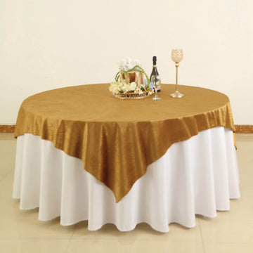 72"x72" Gold Premium Soft Velvet Table Overlay, Square Tablecloth Topper