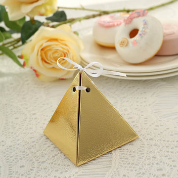25 Pack Gold Pyramid Shaped Wedding Party Favor Candy Gift Boxes