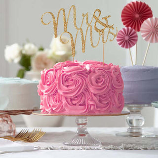 Add a Touch of Glamour with the Gold Rhinestone Monogram Mr and Mrs Cake Topper