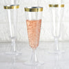 12 Pack | 5oz Gold Rim Clear Short Stem Plastic Champagne Glasses, Disposable Trumpet Flutes