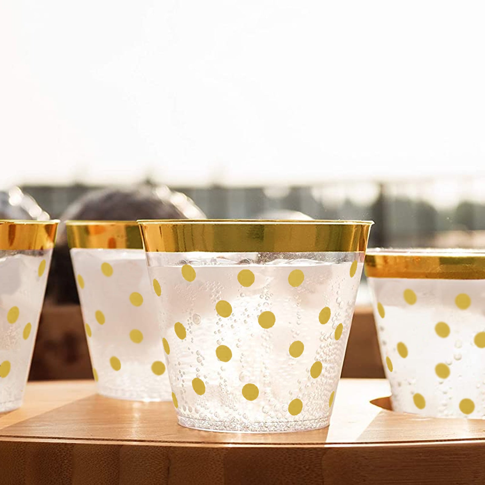 12 oz. Clear with Gold Dots Round Disposable Plastic Tumblers