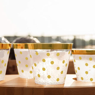 Elegant and Stylish Gold Rim Polka Dot Plastic Cups