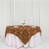 72x72inch Gold 3D Rosette Satin Table Overlay, Square Tablecloth Topper