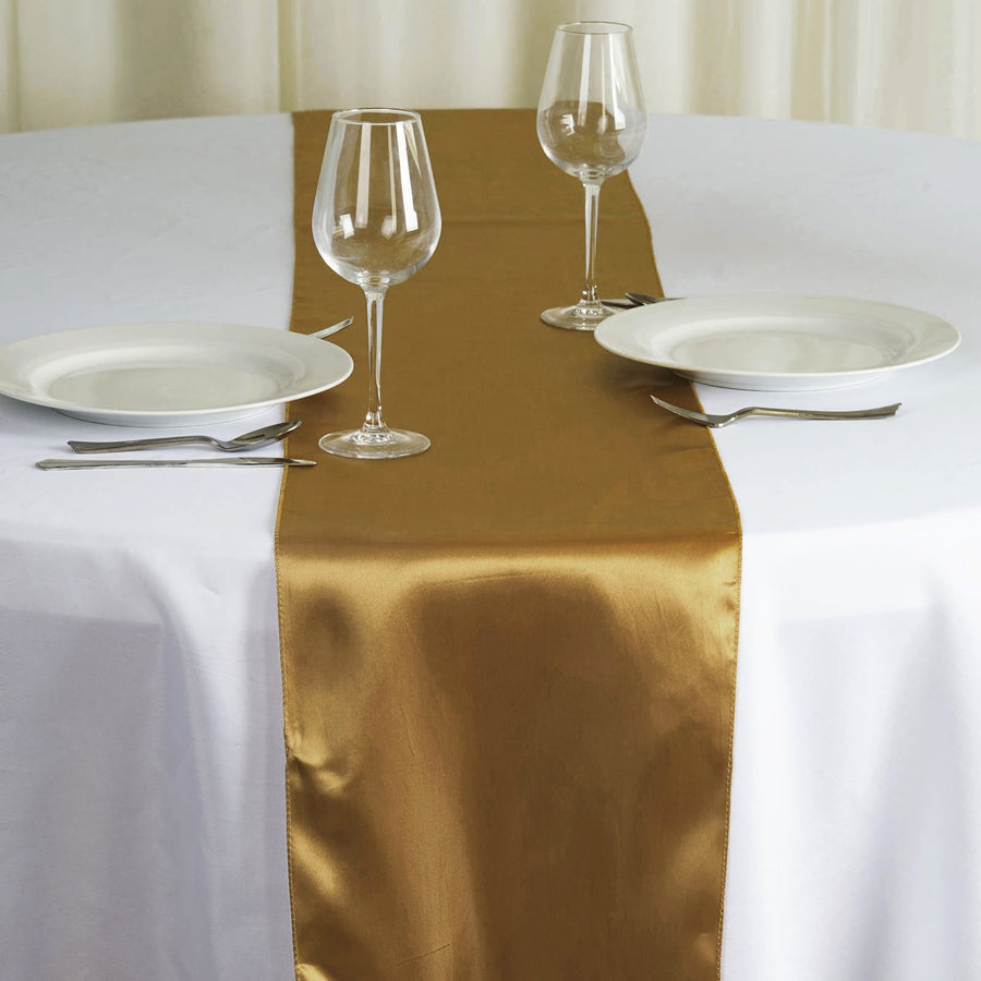12 Inch x 108 Inch | Gold Satin Table Runner | eFavorMart#whtbkgd