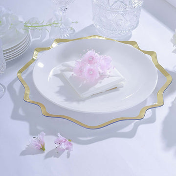 6 Pack 13" Gold Scalloped Edge Clear Acrylic Plastic Charger Plates, Round Dinner Charger Plates