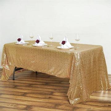 60"x126" Gold Seamless Premium Sequin Rectangle Tablecloth