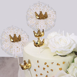 Add Sparkle to Your Party with Gold Sequin Crown and Tutu Cupcake Cake Toppers