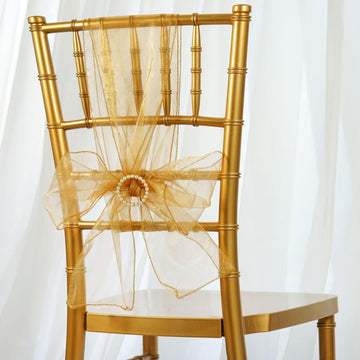 5 Pack | 6"x108" Gold Sheer Organza Chair Sashes