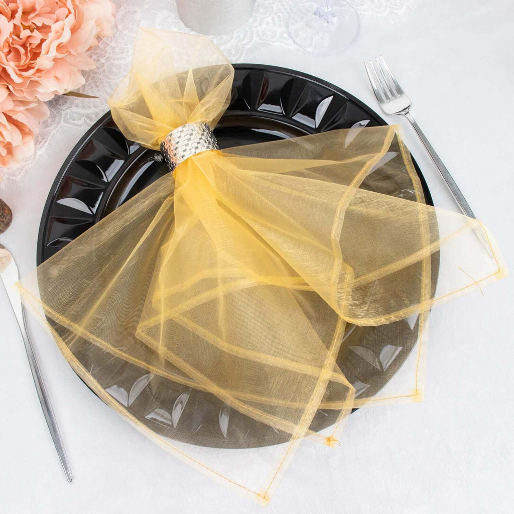 10 Pack Gold Sheer Organza Dinner Napkins