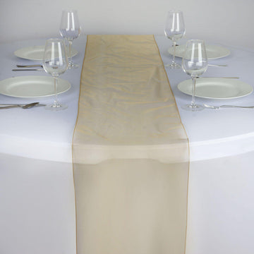 10 Pack Gold Sheer Organza Table Runners - 14"x108"